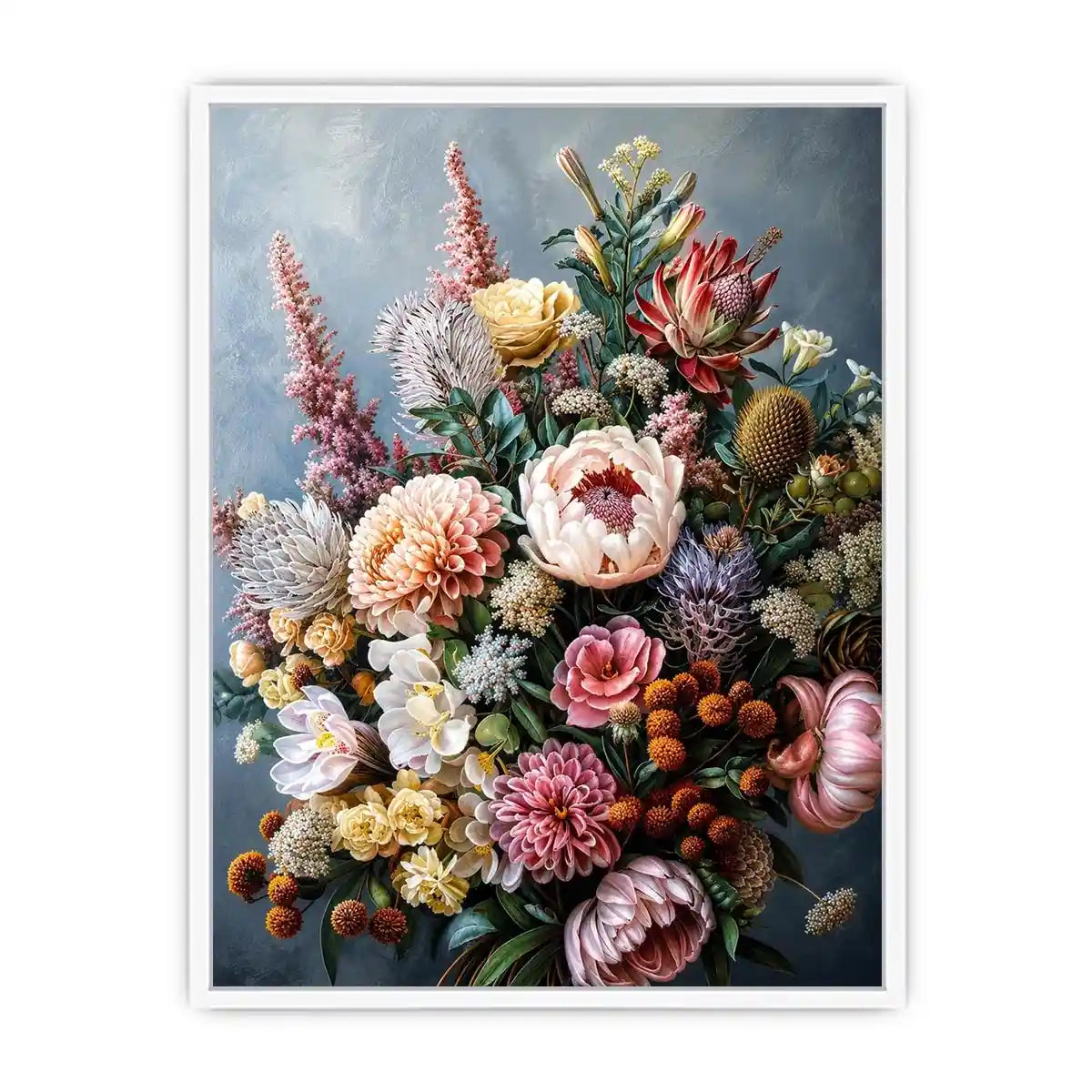 Luxury botanical floral canvas art for elegant dining room or living room decor.