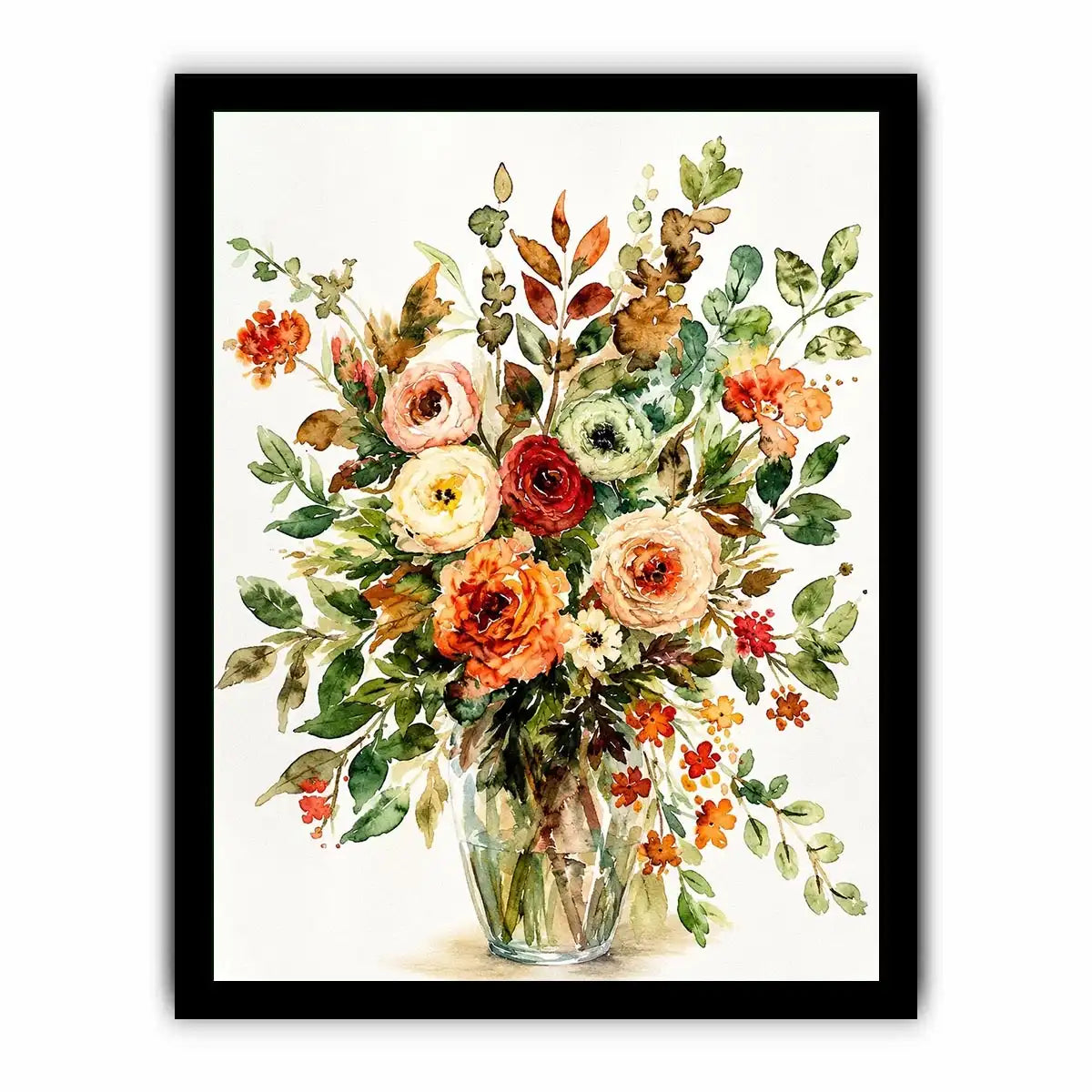 Elegant watercolor floral bouquet canvas art for warm modern living room decor.