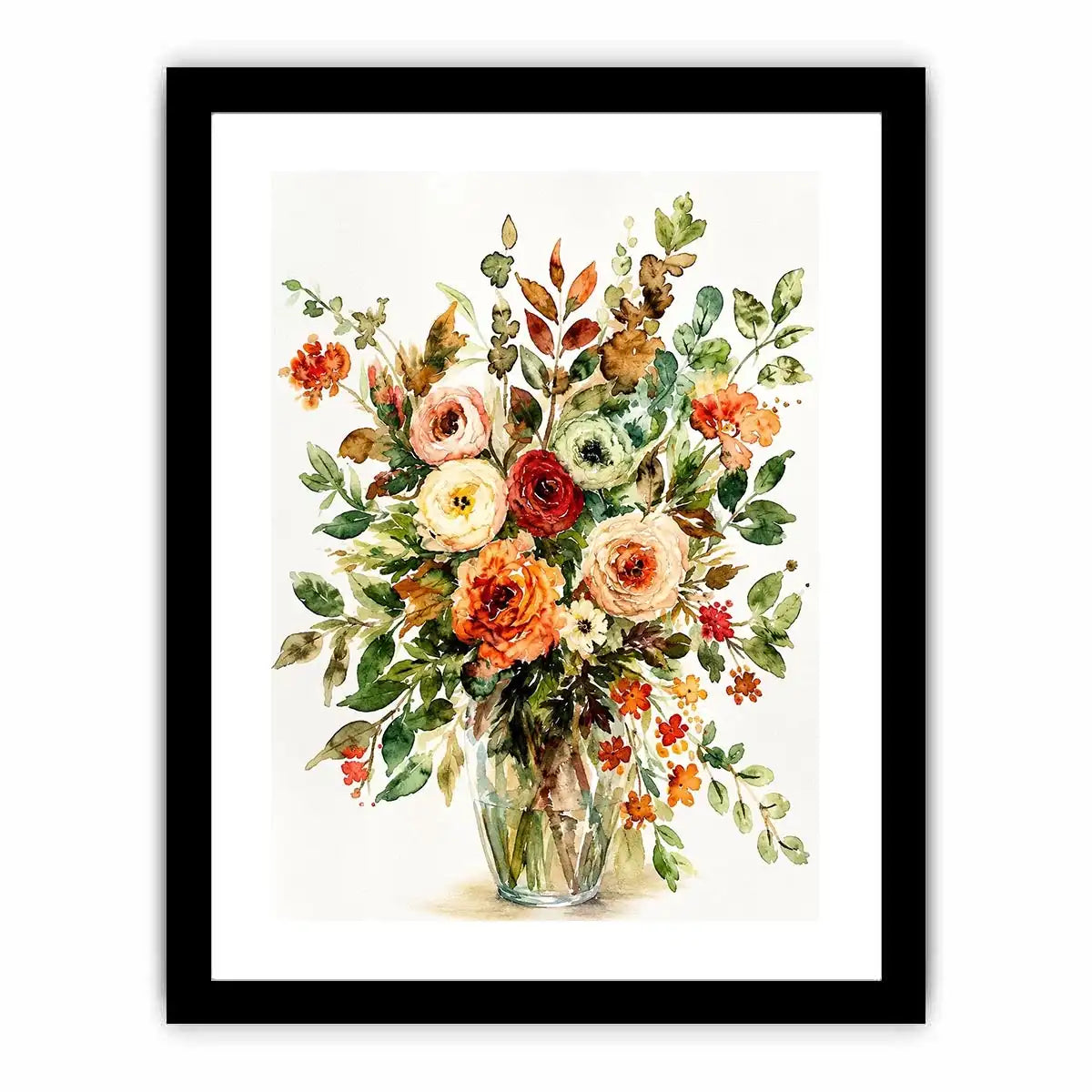 Elegant watercolor floral bouquet canvas art for warm modern living room decor.