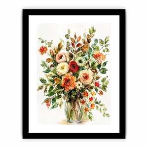 Elegant watercolor floral bouquet canvas art for warm modern living room decor.