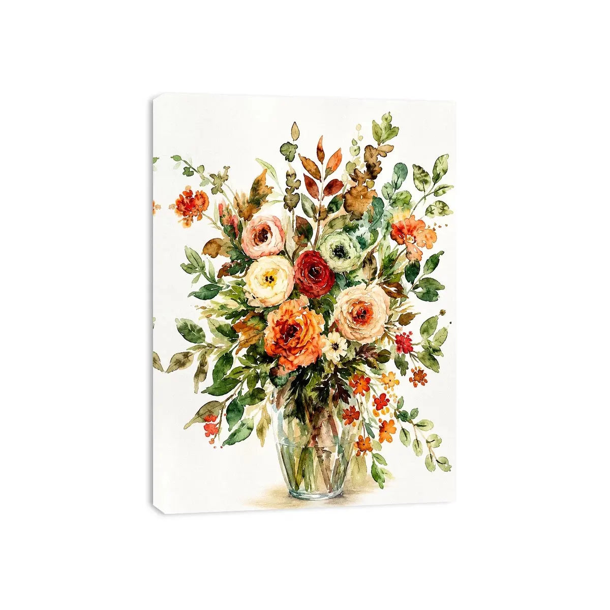 Elegant watercolor floral bouquet canvas art for warm modern living room decor.