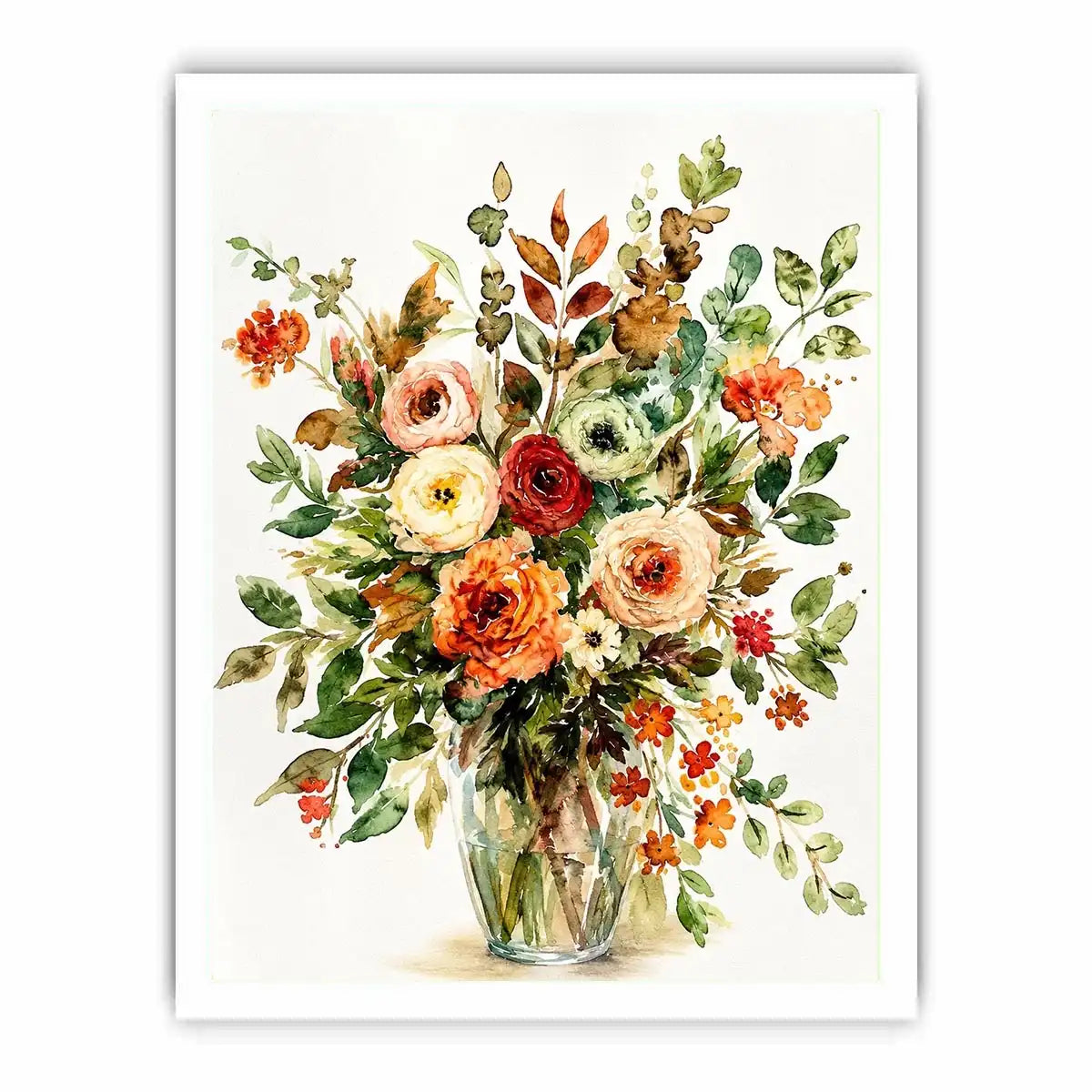 Elegant watercolor floral bouquet canvas art for warm modern living room decor.