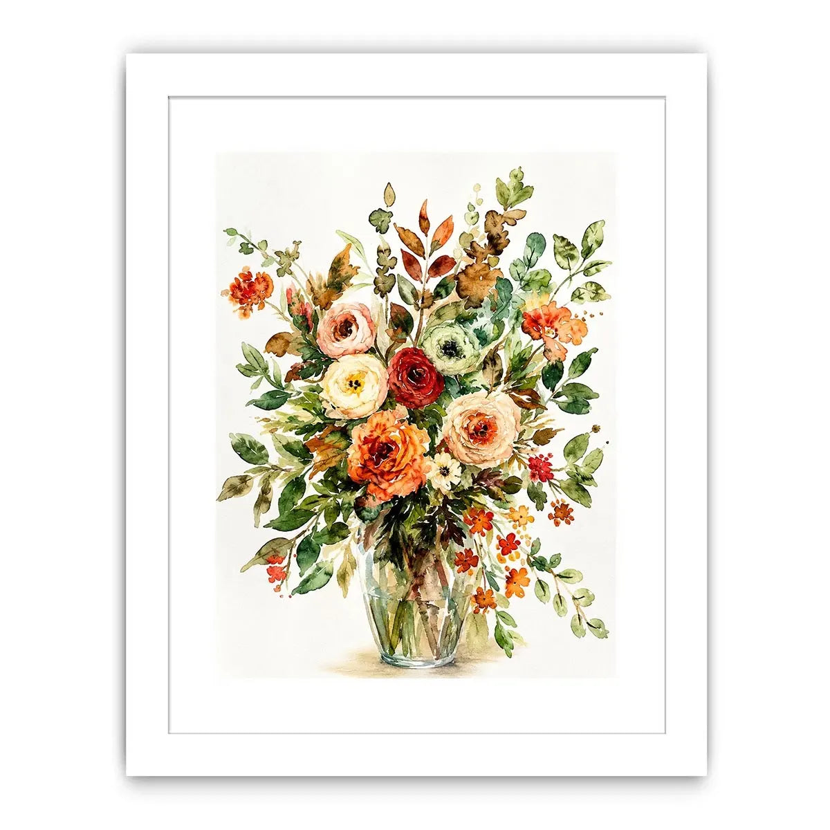 Elegant watercolor floral bouquet canvas art for warm modern living room decor.