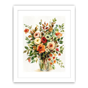 Elegant watercolor floral bouquet canvas art for warm modern living room decor.