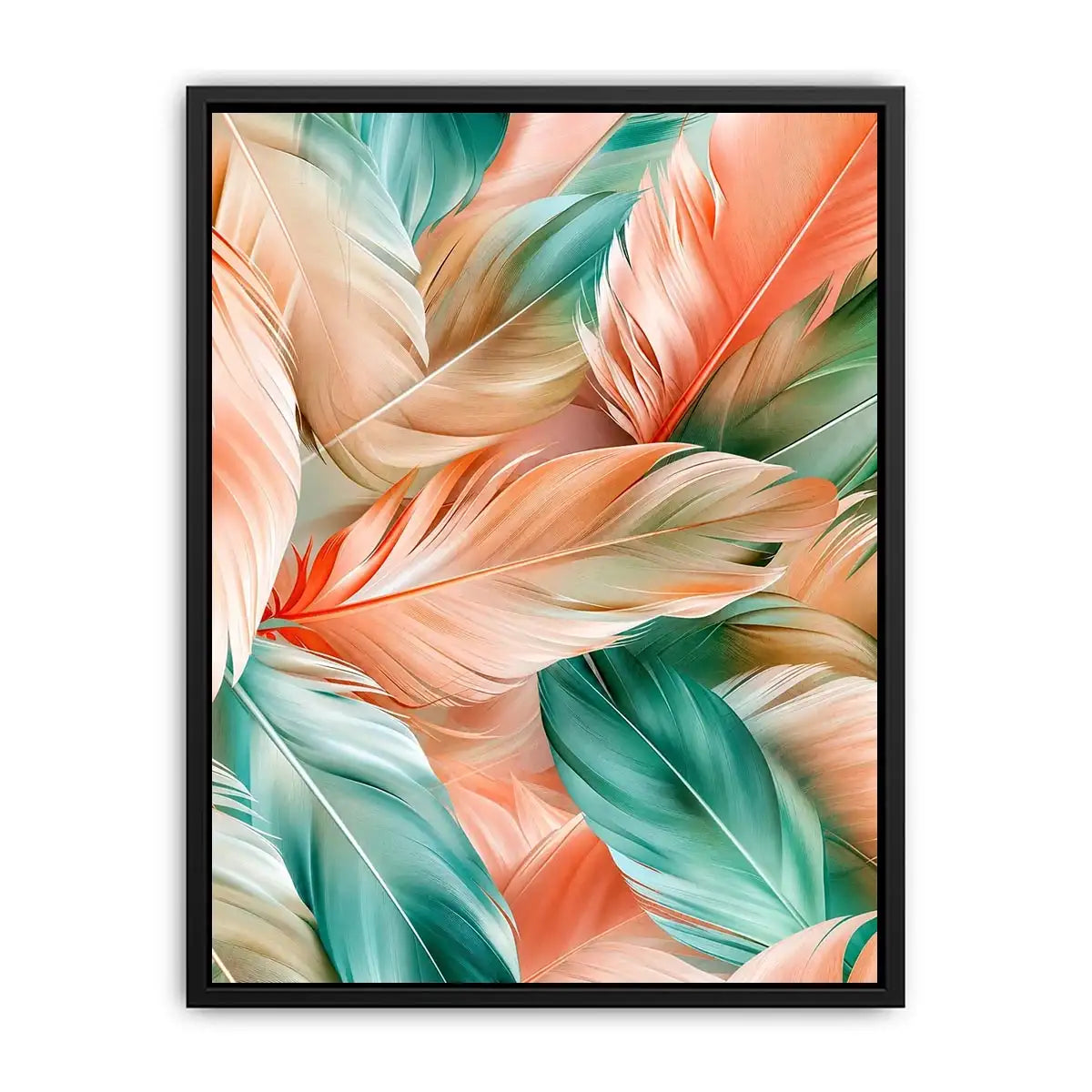 Soft tropical feather abstract canvas art for modern coastal living room decor.