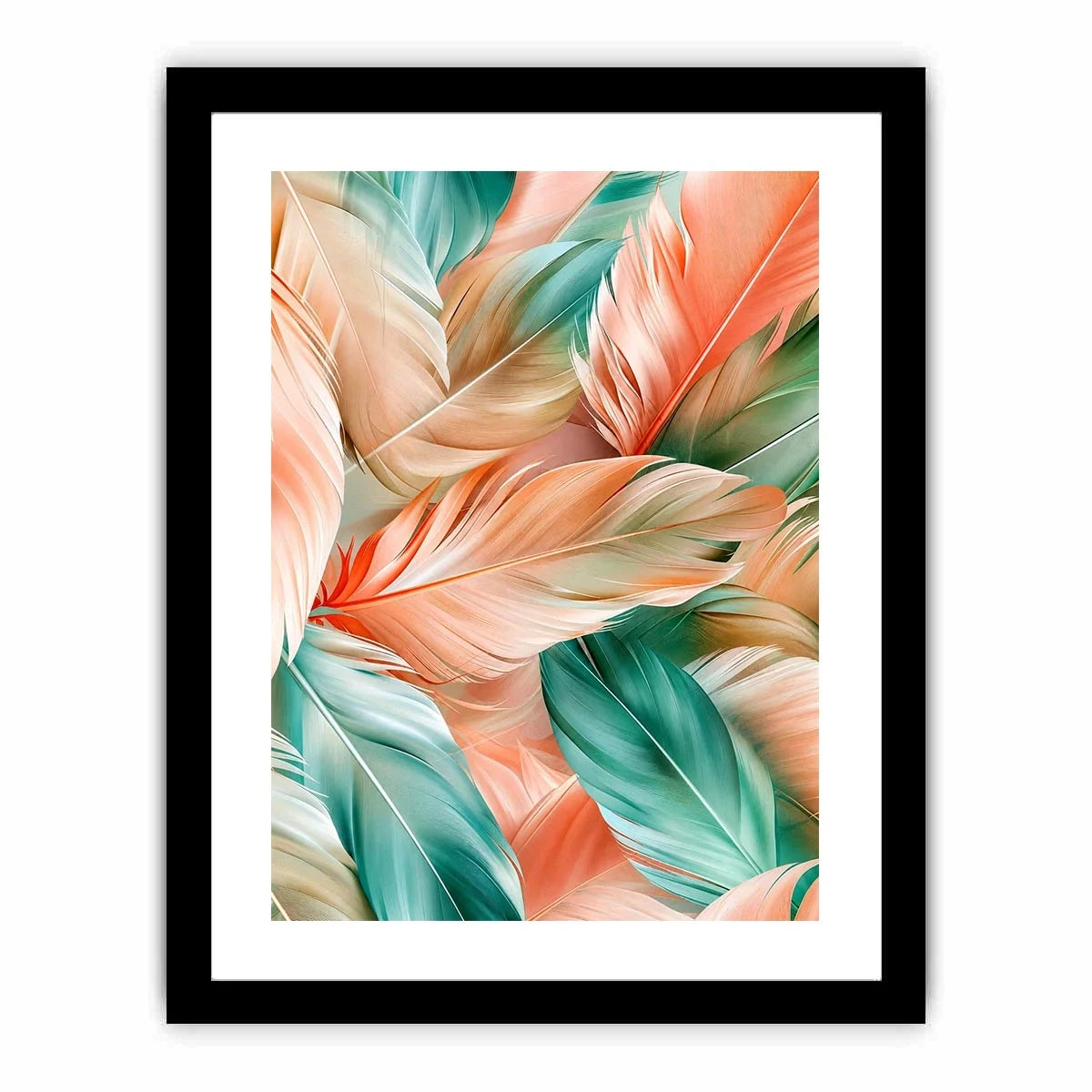 Soft tropical feather abstract canvas art for modern coastal living room decor.
