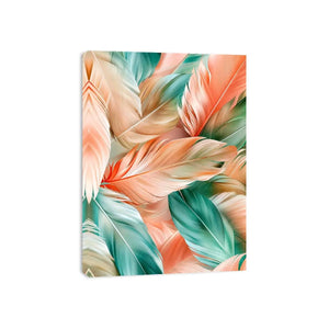 Soft tropical feather abstract canvas art for modern coastal living room decor.