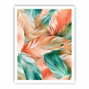 Soft tropical feather abstract canvas art for modern coastal living room decor.