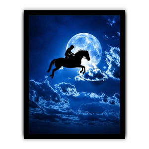 Dreamy moonlit horse silhouette canvas art for modern bedroom and luxury wall decor.