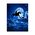 Dreamy moonlit horse silhouette canvas art for modern bedroom and luxury wall decor.