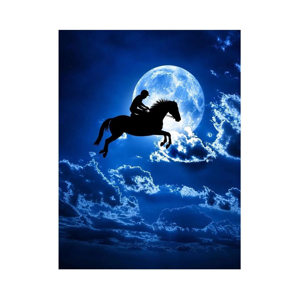 Dreamy moonlit horse silhouette canvas art for modern bedroom and luxury wall decor.