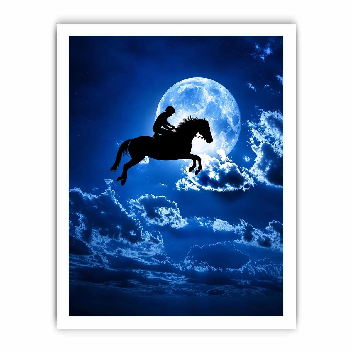 Dreamy moonlit horse silhouette canvas art for modern bedroom and luxury wall decor.