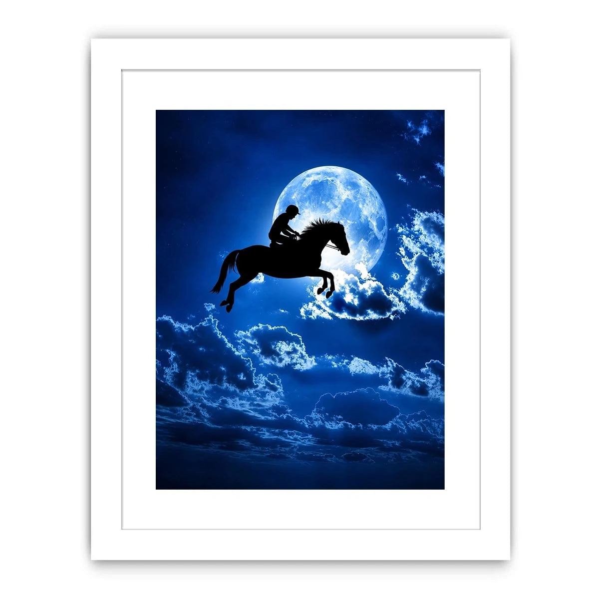 Dreamy moonlit horse silhouette canvas art for modern bedroom and luxury wall decor.