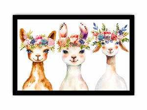 Watercolor llama floral canvas art for nursery and modern kids room decor.