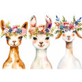 Watercolor llama floral canvas art for nursery and modern kids room decor.