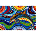 Colorful abstract dolphin canvas wall art for modern coastal living room decor.