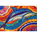 Vibrant dolphin canvas wall art for colorful coastal living room decor.
