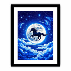Moonlit horse canvas wall art for dreamy bedroom and modern living room decor.