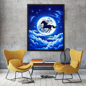 Moonlit horse canvas wall art for dreamy bedroom and modern living room decor.