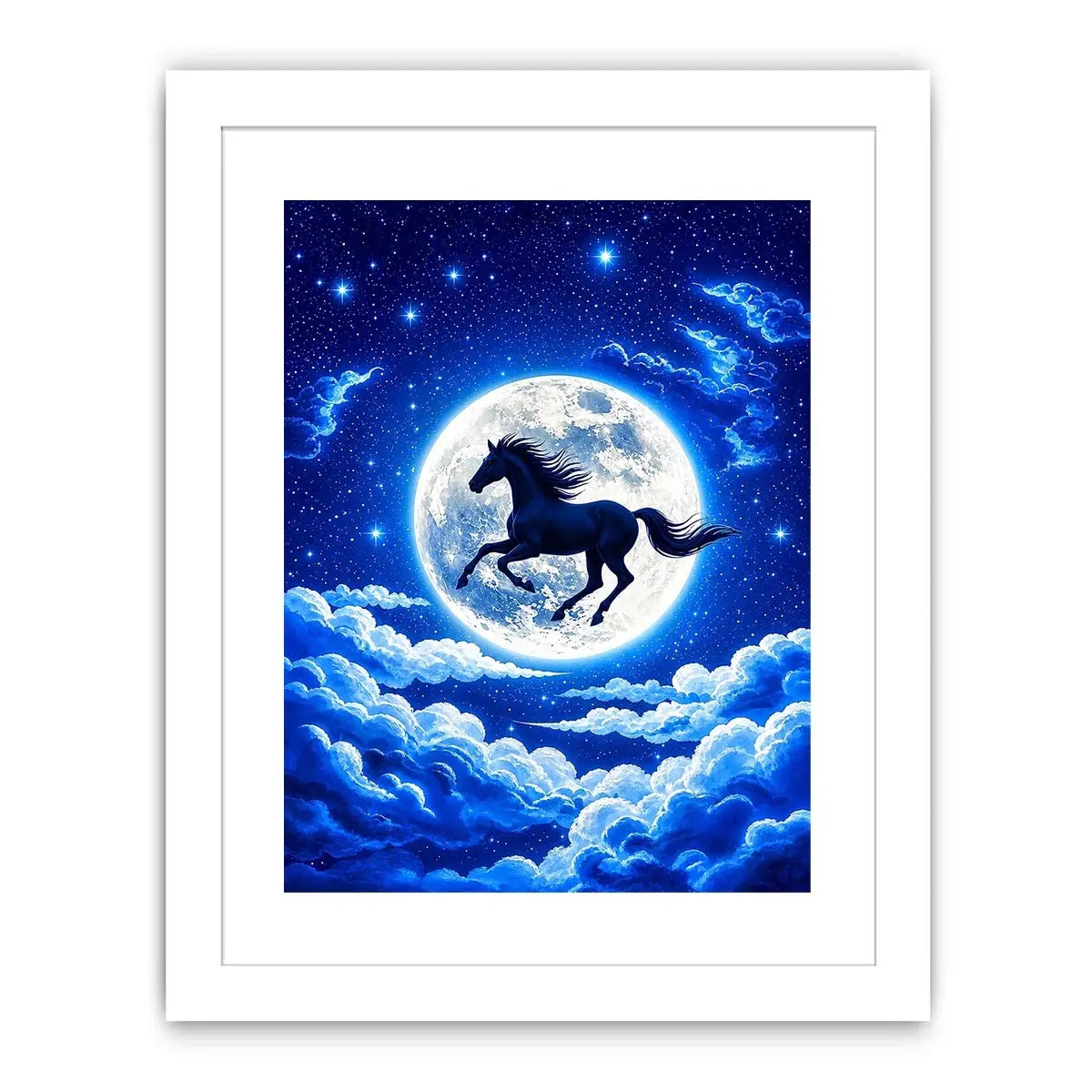 Moonlit horse canvas wall art for dreamy bedroom and modern living room decor.