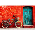 Colorful vintage bicycle wall art for modern loft and eclectic living room decor.