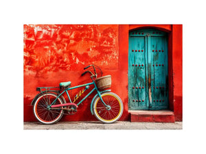 Colorful vintage bicycle wall art for modern loft and eclectic living room decor.