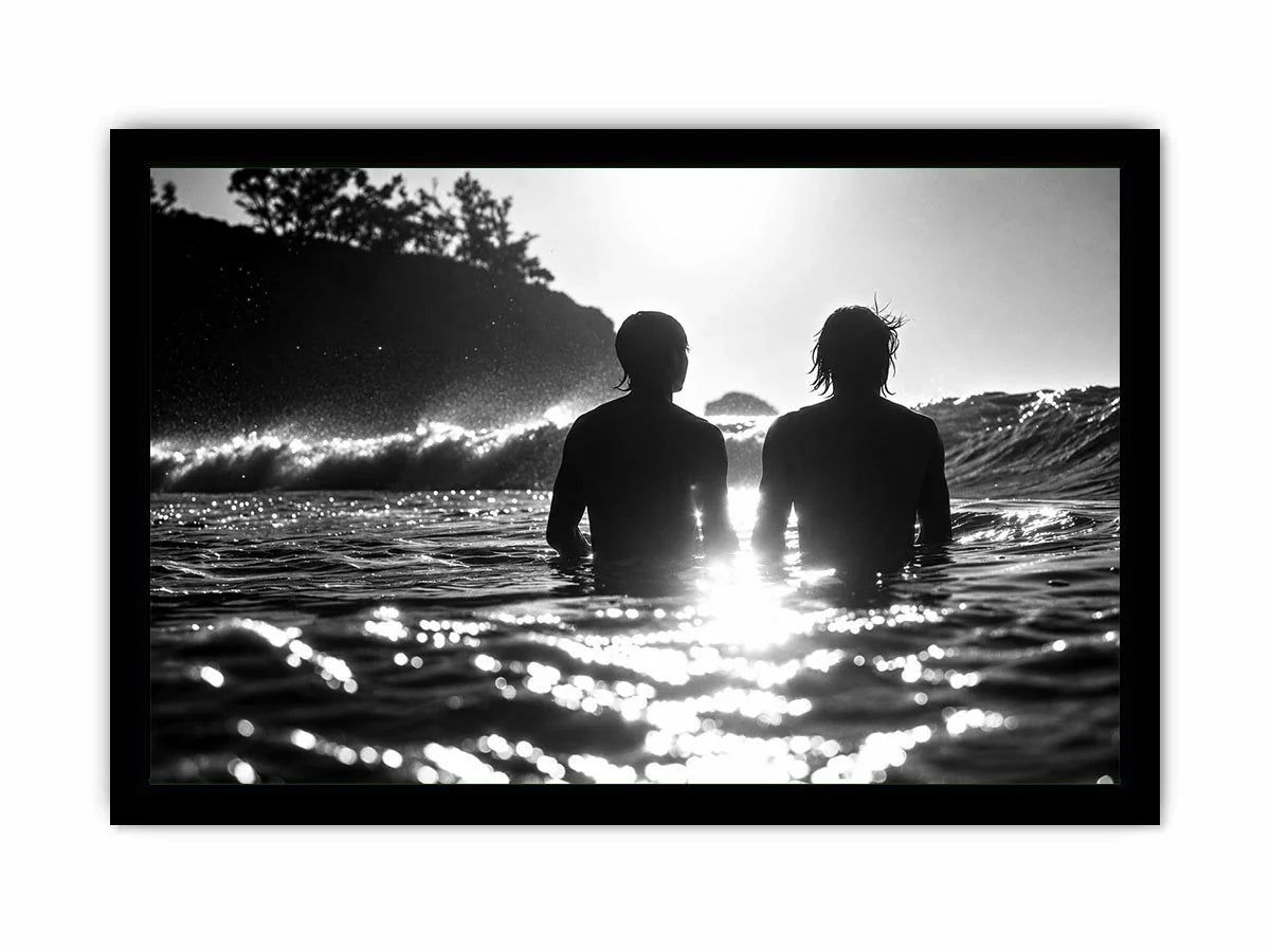 Black and white coastal ocean photography canvas art for modern living room and luxury bedroom decor.