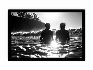 Black and white coastal ocean photography canvas art for modern living room and luxury bedroom decor.