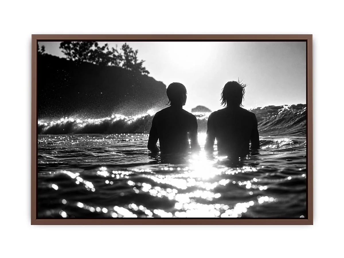 Black and white coastal ocean photography canvas art for modern living room and luxury bedroom decor.
