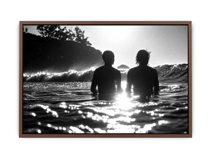 Black and white coastal ocean photography canvas art for modern living room and luxury bedroom decor.