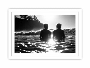 Black and white coastal ocean photography canvas art for modern living room and luxury bedroom decor.