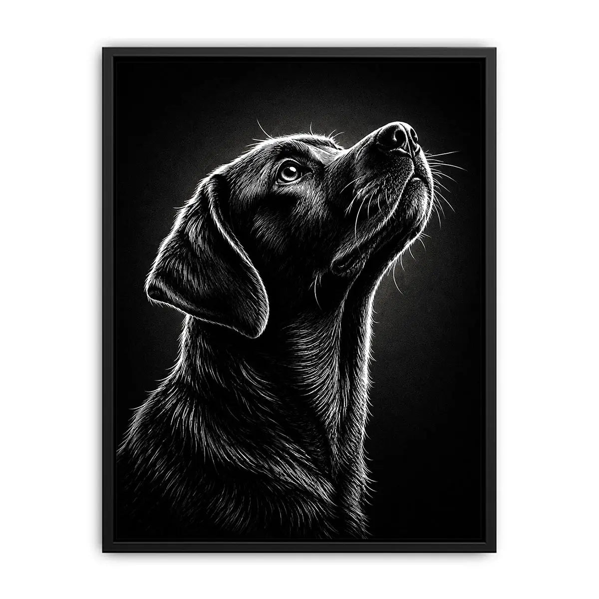 Black and white Labrador portrait canvas art for modern living room and office decor.