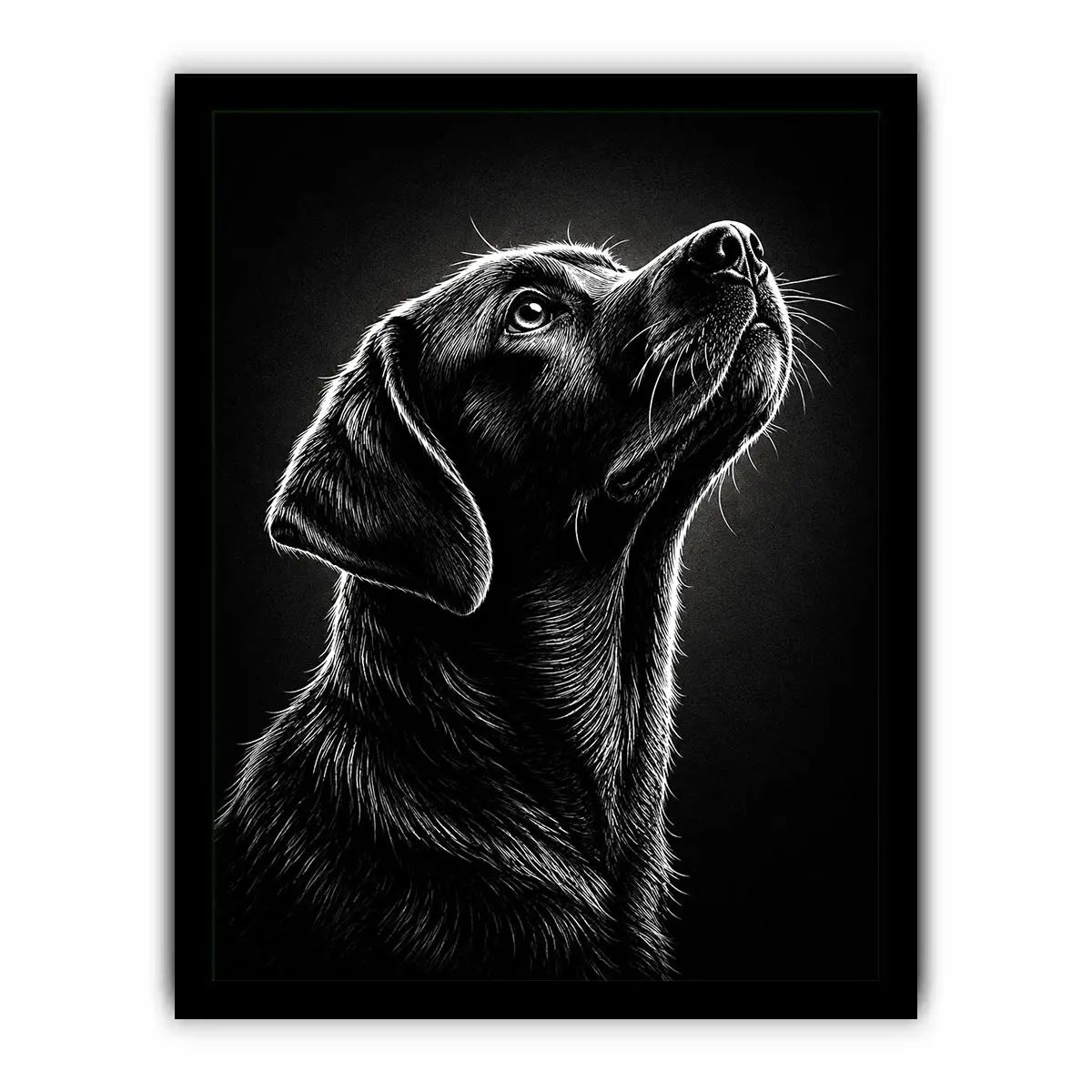 Black and white Labrador portrait canvas art for modern living room and office decor.