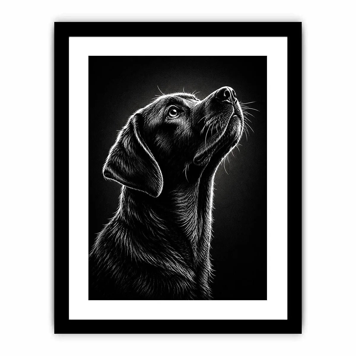 Black and white Labrador portrait canvas art for modern living room and office decor.