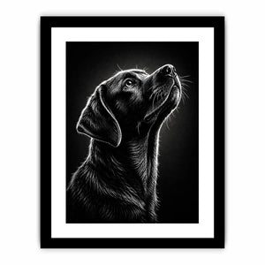 Black and white Labrador portrait canvas art for modern living room and office decor.
