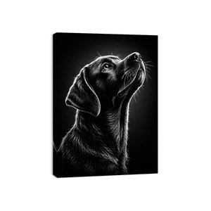 Black and white Labrador portrait canvas art for modern living room and office decor.