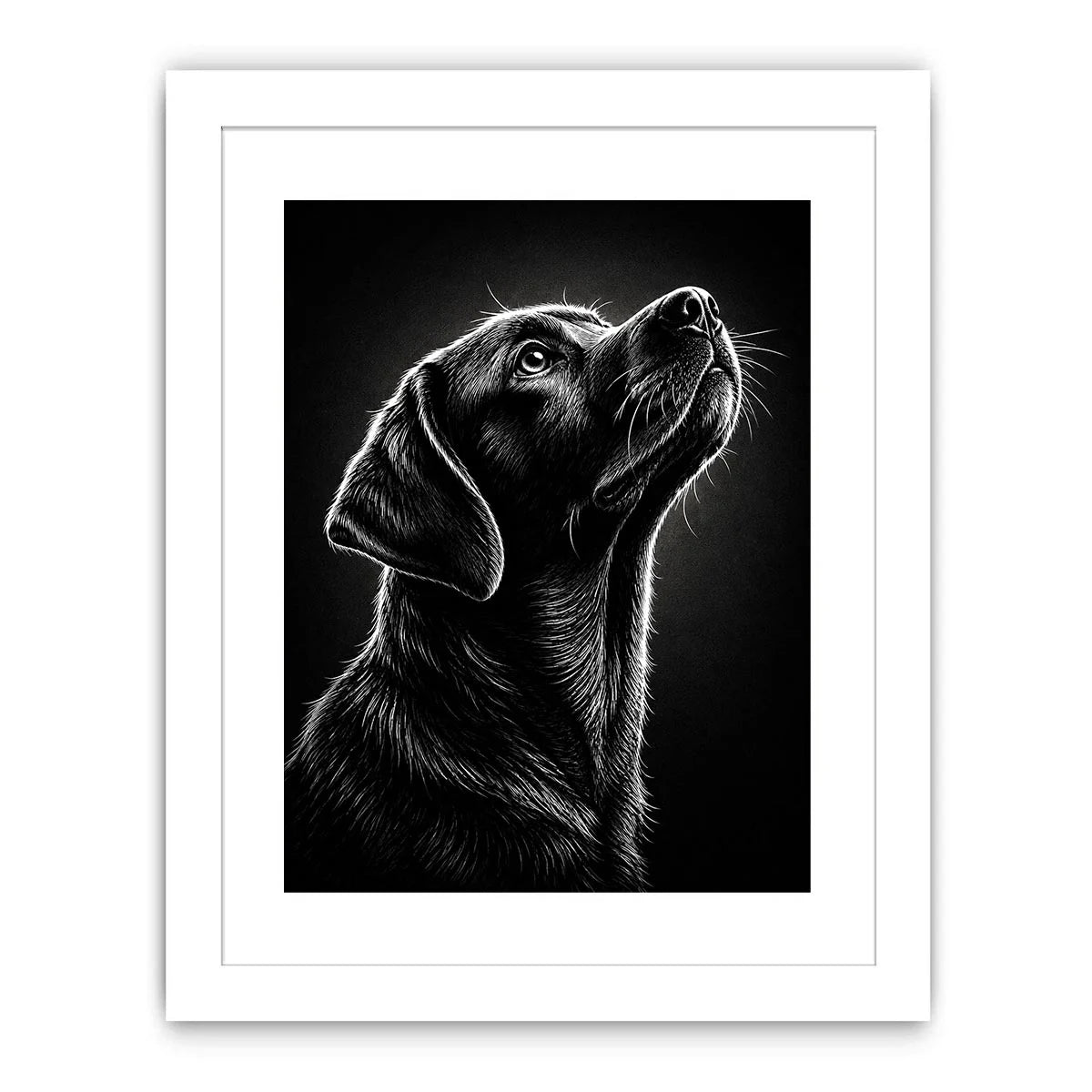 Black and white Labrador portrait canvas art for modern living room and office decor.