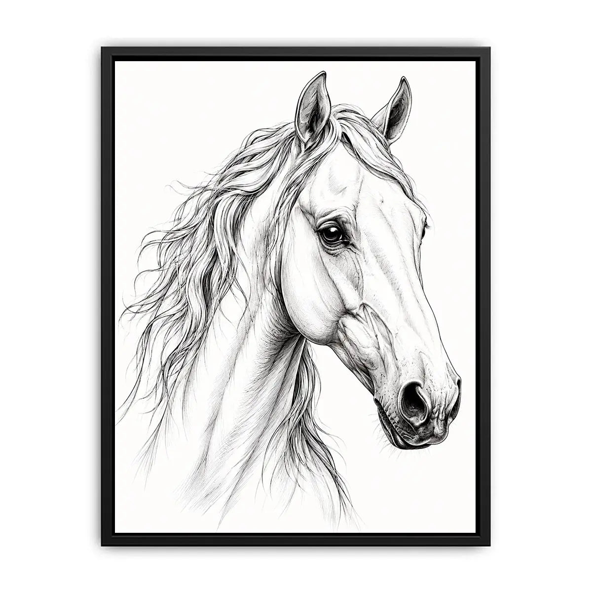 Minimalist horse line art canvas print for elegant modern bedroom and office decor.