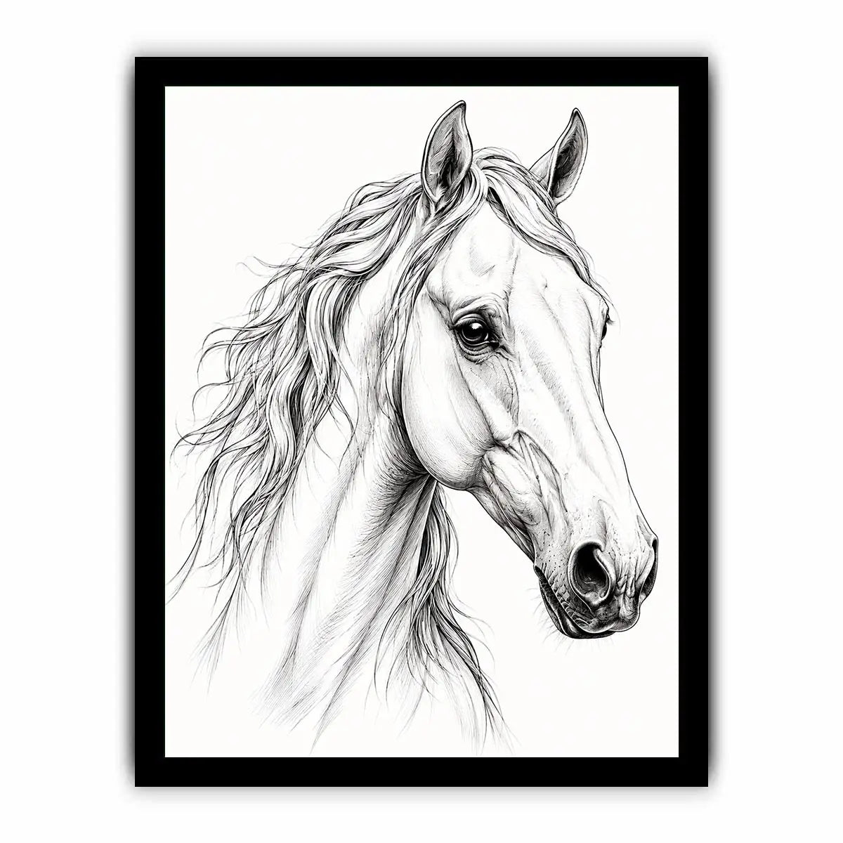 Minimalist horse line art canvas print for elegant modern bedroom and office decor.