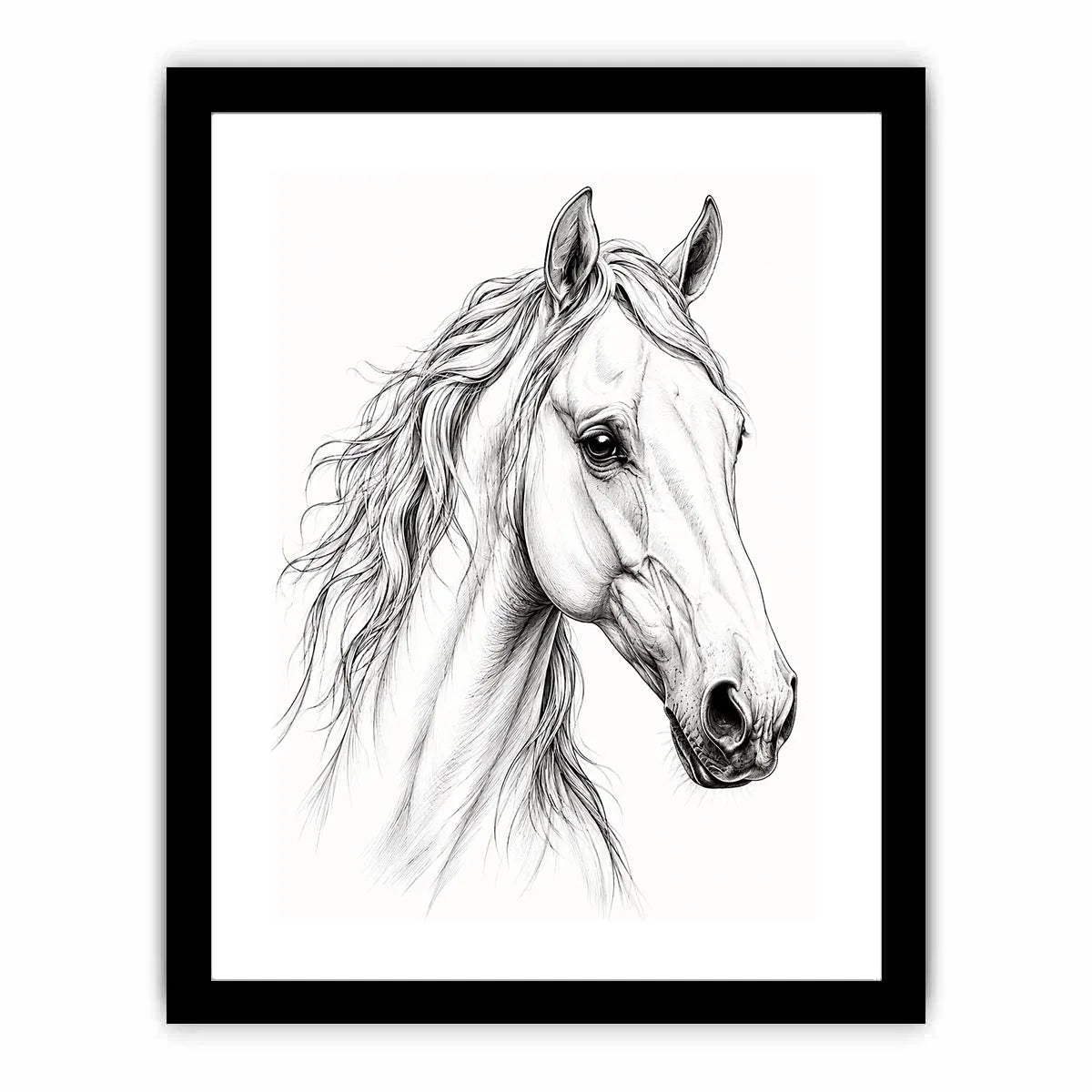 Minimalist horse line art canvas print for elegant modern bedroom and office decor.