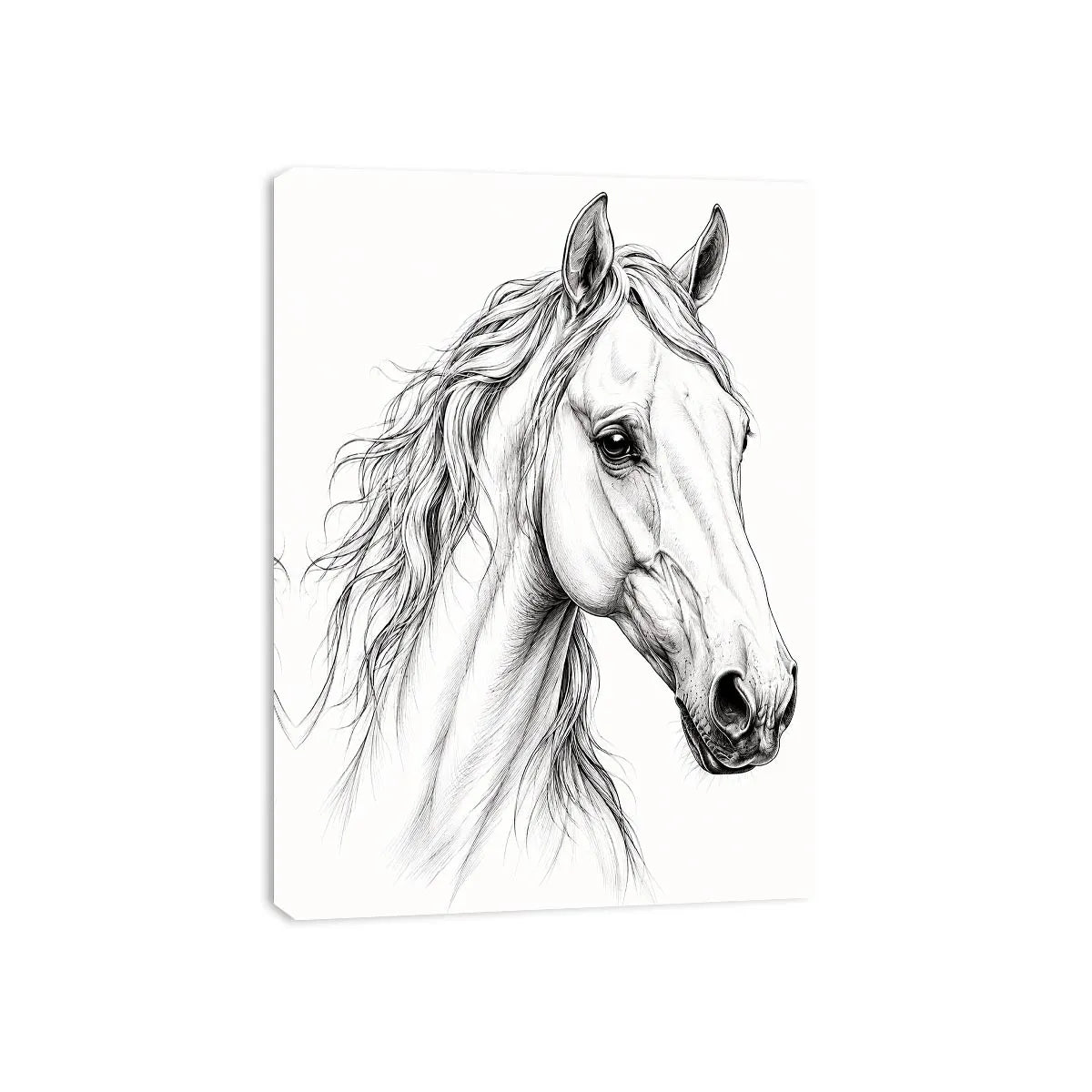Minimalist horse line art canvas print for elegant modern bedroom and office decor.