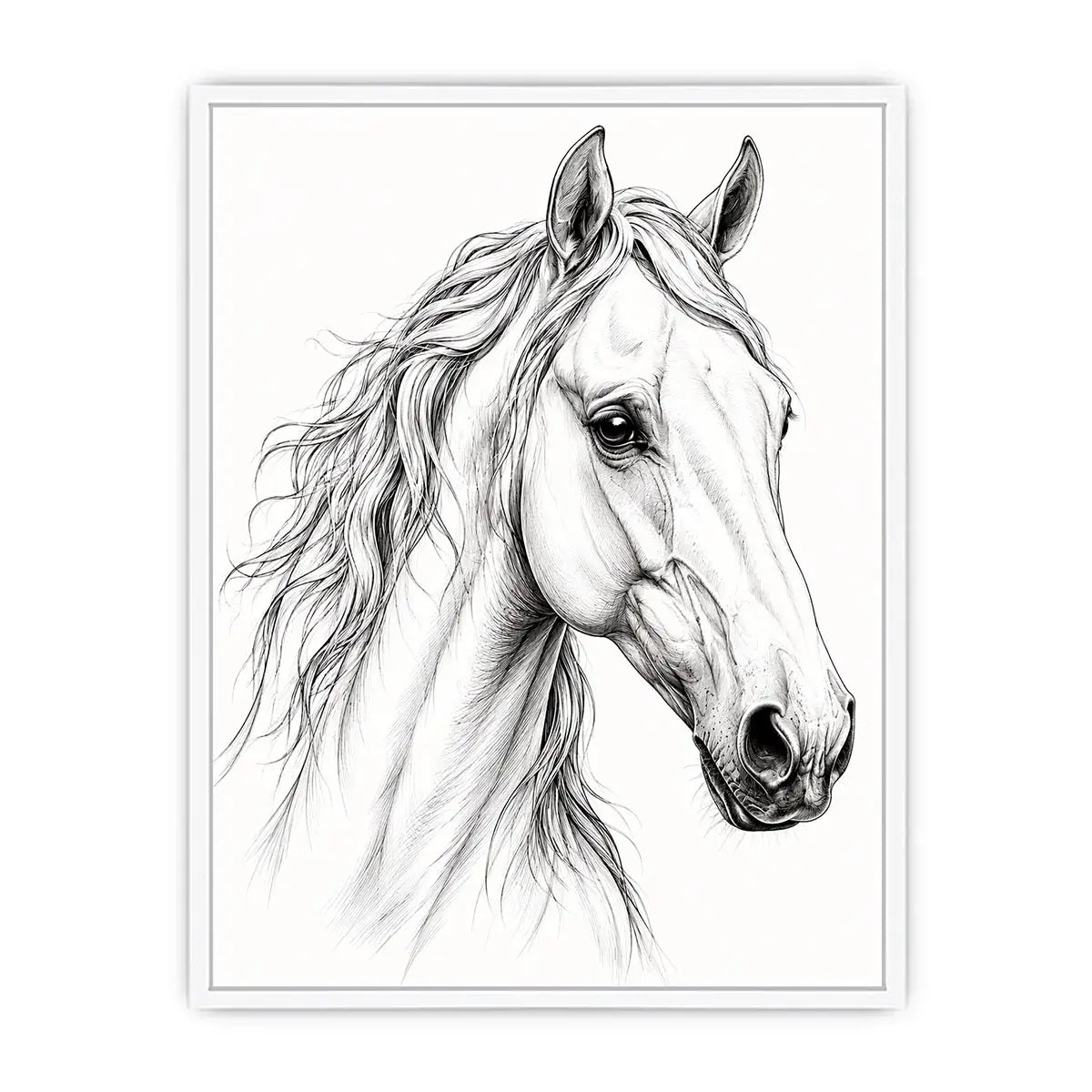 Minimalist horse line art canvas print for elegant modern bedroom and office decor.