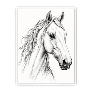 Minimalist horse line art canvas print for elegant modern bedroom and office decor.