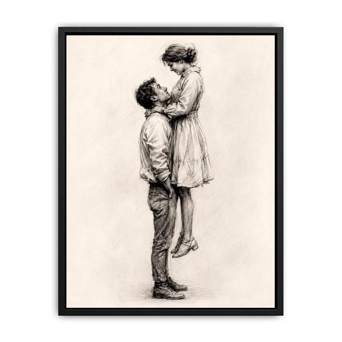 Minimalist romantic couple sketch canvas art for elegant bedroom and modern living room decor.