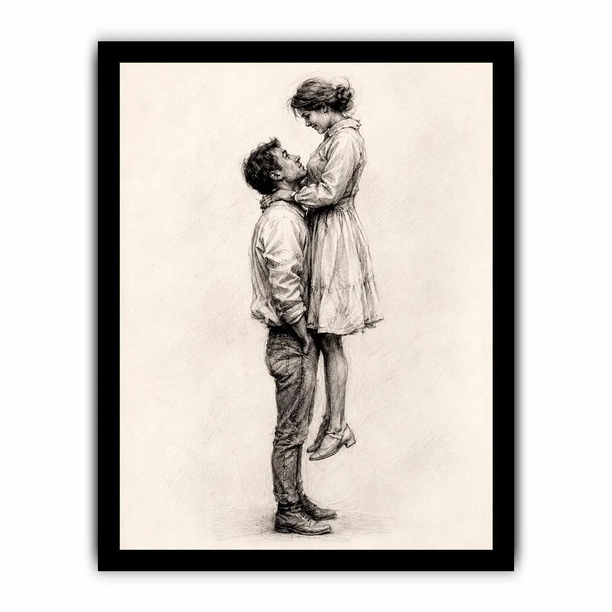 Minimalist romantic couple sketch canvas art for elegant bedroom and modern living room decor.