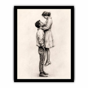 Minimalist romantic couple sketch canvas art for elegant bedroom and modern living room decor.