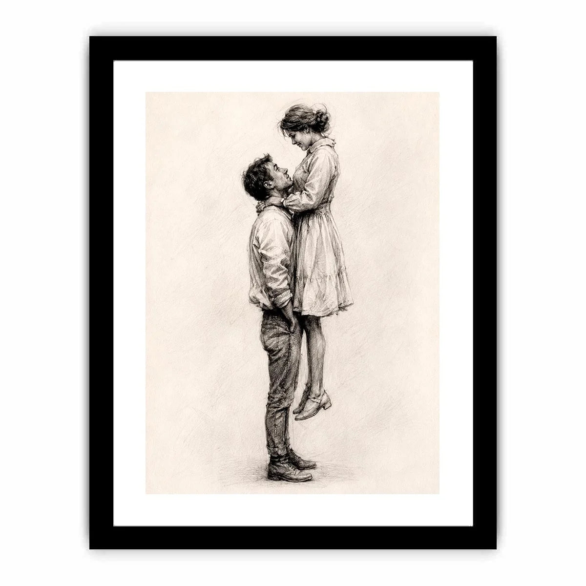 Minimalist romantic couple sketch canvas art for elegant bedroom and modern living room decor.