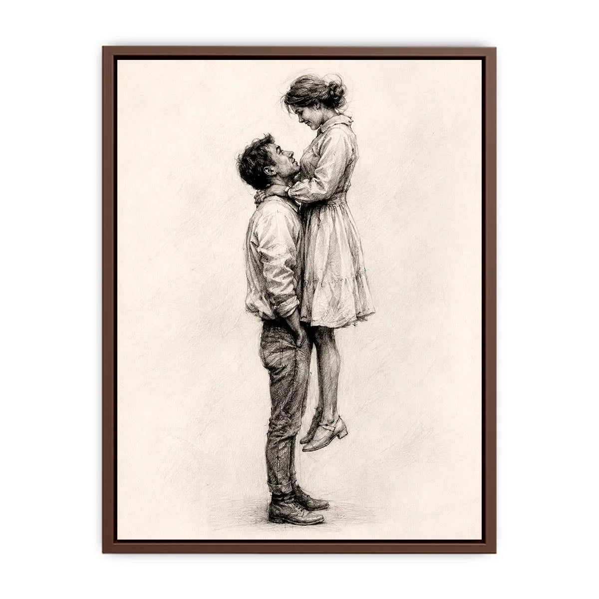 Minimalist romantic couple sketch canvas art for elegant bedroom and modern living room decor.