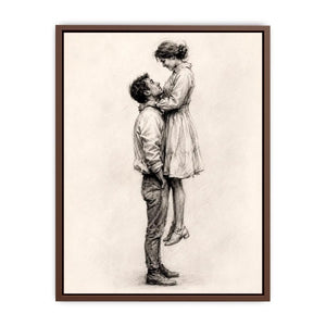 Minimalist romantic couple sketch canvas art for elegant bedroom and modern living room decor.