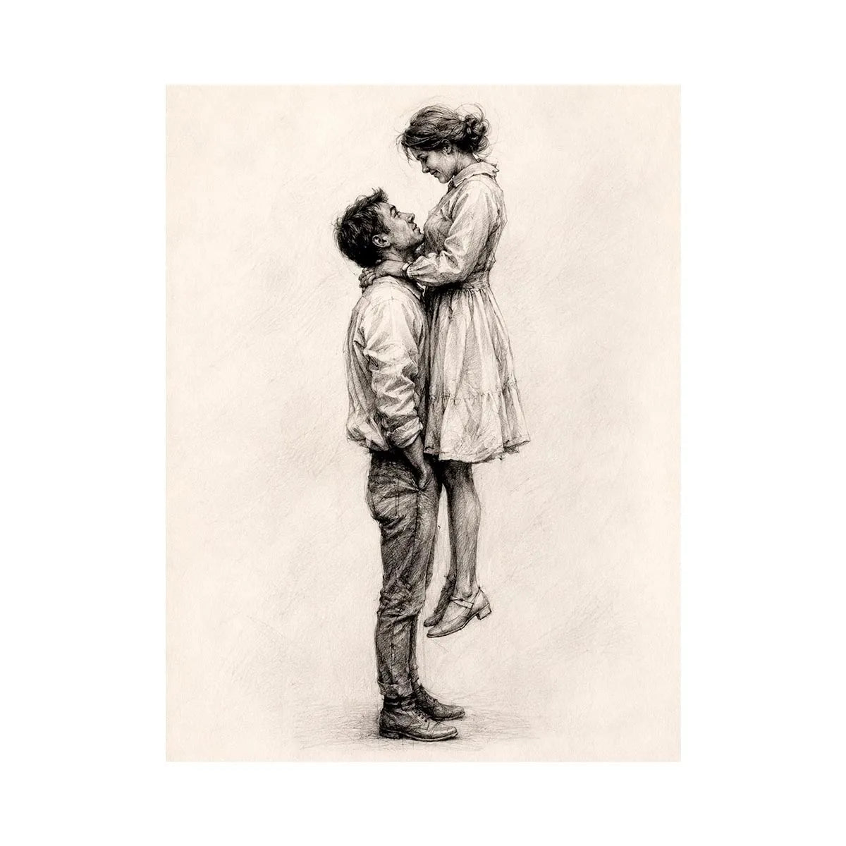 Minimalist romantic couple sketch canvas art for elegant bedroom and modern living room decor.